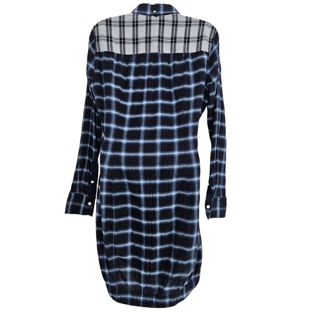 Rag & Bone Jean Sadie Plaid Shirt Dress Womens Small Blue Flannel Tie Front - Picture 8 of 9